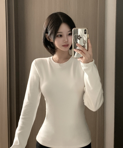 【起毛】ラウンドスリムフィット長袖Tシャツ(6color) IVORY