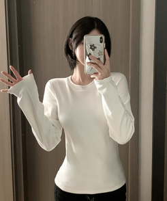 【起毛】ラウンドスリムフィット長袖Tシャツ(6color) IVORY