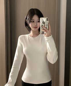 【起毛】ラウンドスリムフィット長袖Tシャツ(6color) IVORY