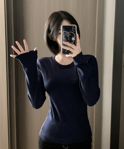 【起毛】ラウンドスリムフィット長袖Tシャツ(6color) NAVY