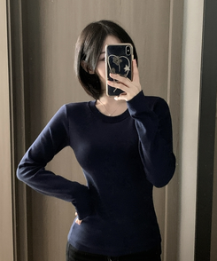 【起毛】ラウンドスリムフィット長袖Tシャツ(6color) NAVY