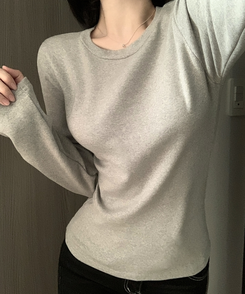 【起毛】ラウンドスリムフィット長袖Tシャツ(6color) GREY
