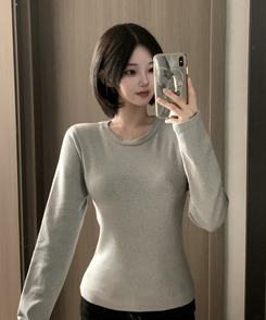 【起毛】ラウンドスリムフィット長袖Tシャツ(6color) GREY