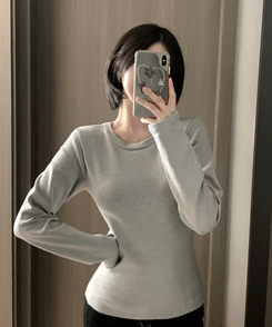 【起毛】ラウンドスリムフィット長袖Tシャツ(6color) GREY