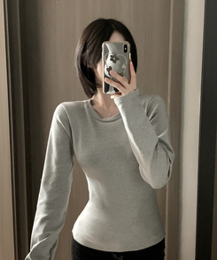 【起毛】ラウンドスリムフィット長袖Tシャツ(6color) GREY