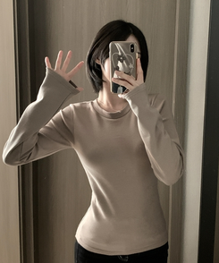 【起毛】ラウンドスリムフィット長袖Tシャツ(6color) BEIGE