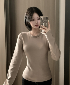 【起毛】ラウンドスリムフィット長袖Tシャツ(6color) BEIGE