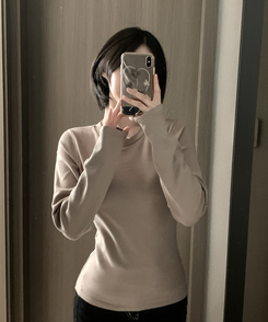 【起毛】ラウンドスリムフィット長袖Tシャツ(6color) BEIGE