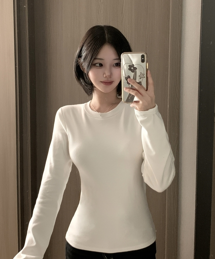 【起毛】ラウンドスリムフィット長袖Tシャツ(6color) IVORY