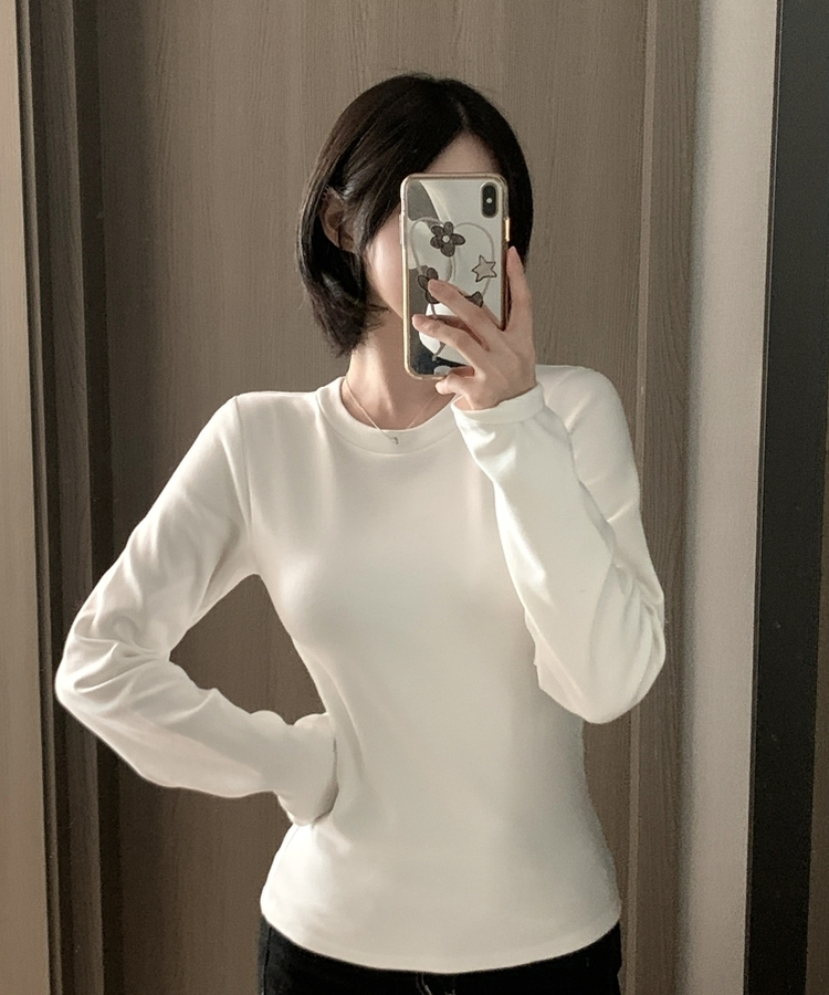 【起毛】ラウンドスリムフィット長袖Tシャツ(6color) IVORY