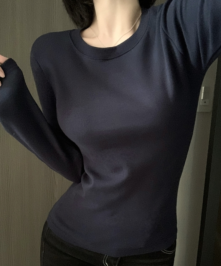 【起毛】ラウンドスリムフィット長袖Tシャツ(6color) NAVY