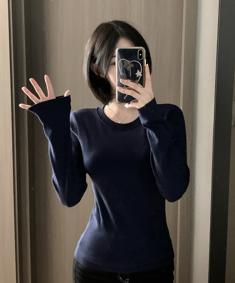【起毛】ラウンドスリムフィット長袖Tシャツ(6color) NAVY