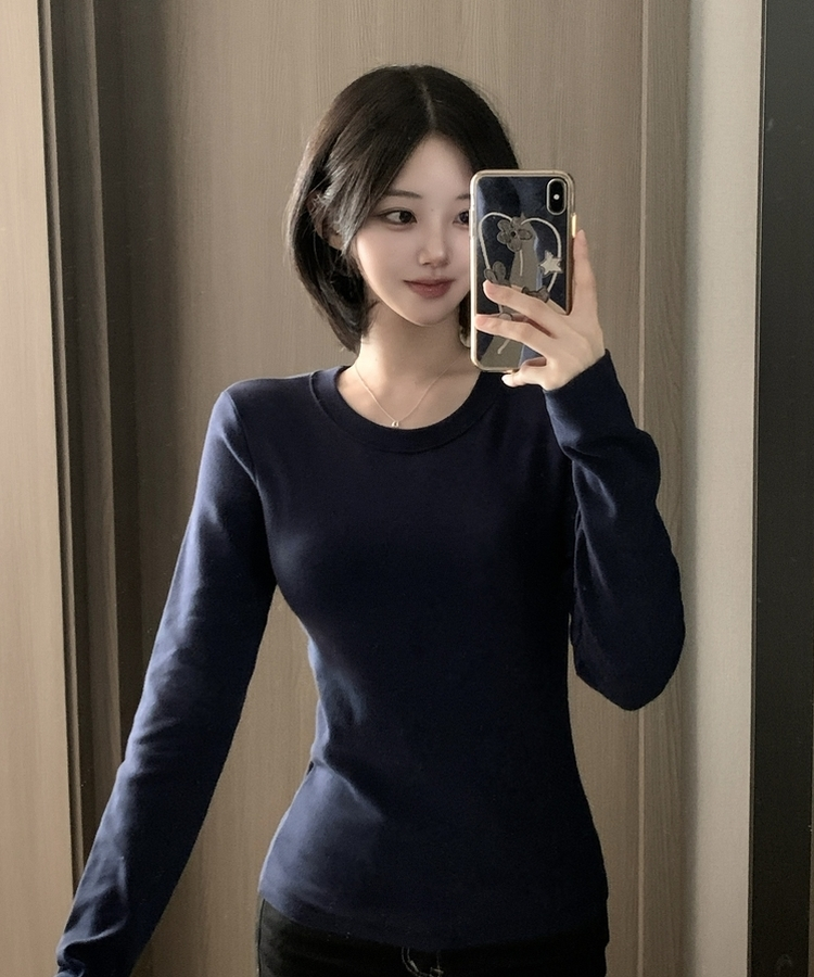 【起毛】ラウンドスリムフィット長袖Tシャツ(6color) NAVY