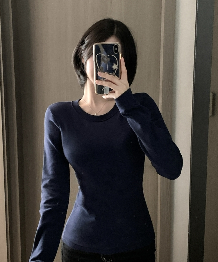 【起毛】ラウンドスリムフィット長袖Tシャツ(6color) NAVY
