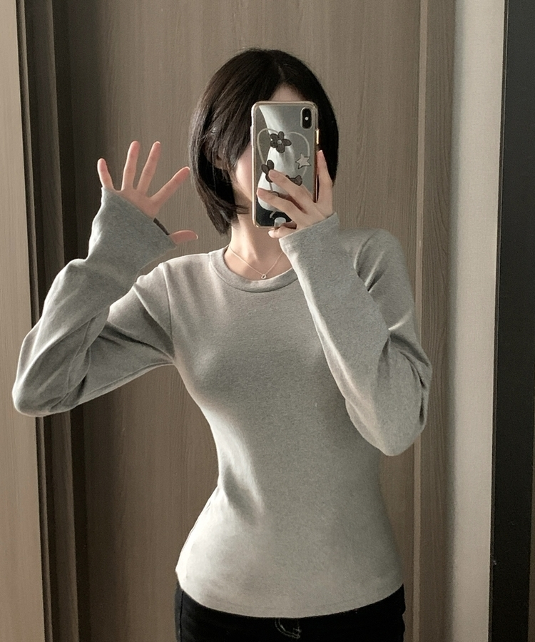 【起毛】ラウンドスリムフィット長袖Tシャツ(6color) GREY