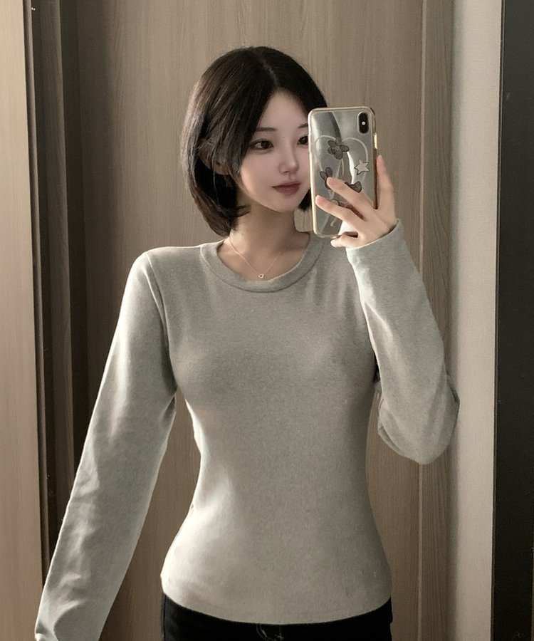 【起毛】ラウンドスリムフィット長袖Tシャツ(6color) GREY