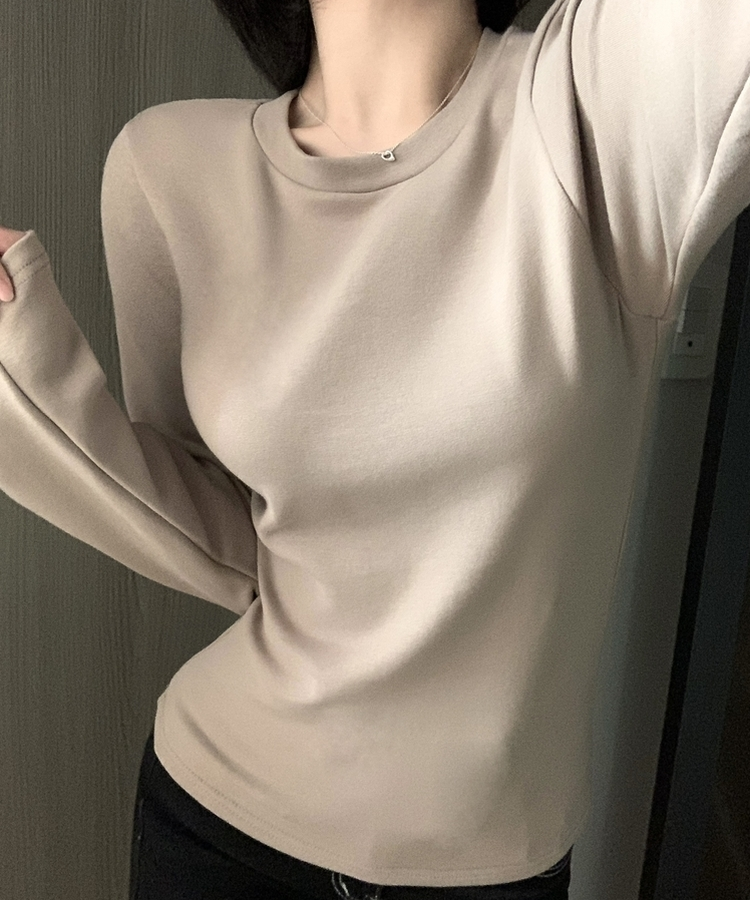 【起毛】ラウンドスリムフィット長袖Tシャツ(6color) BEIGE