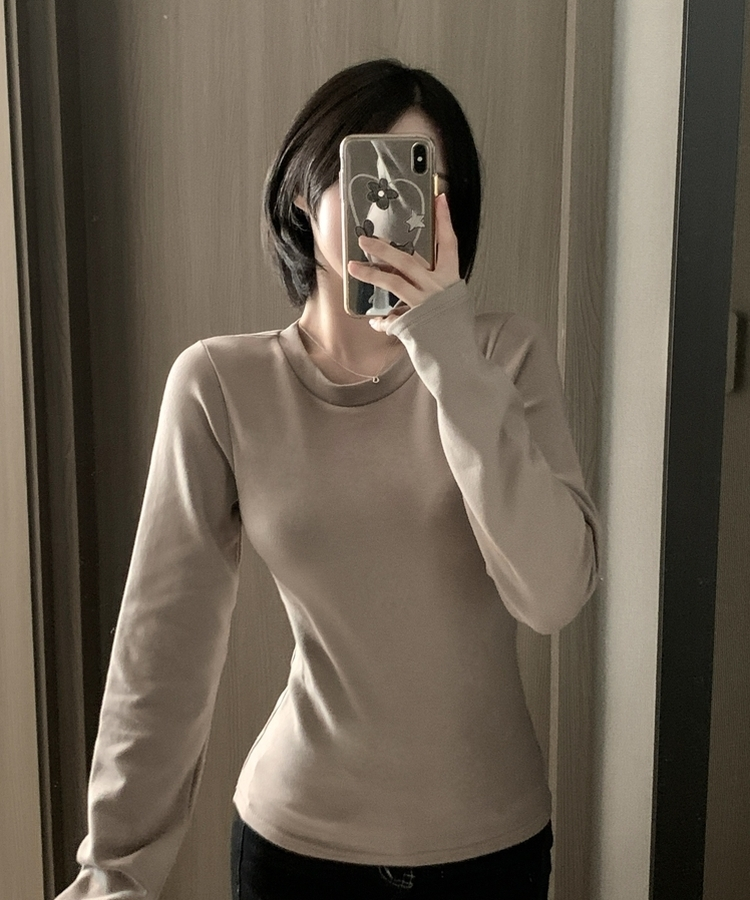 【起毛】ラウンドスリムフィット長袖Tシャツ(6color) BEIGE