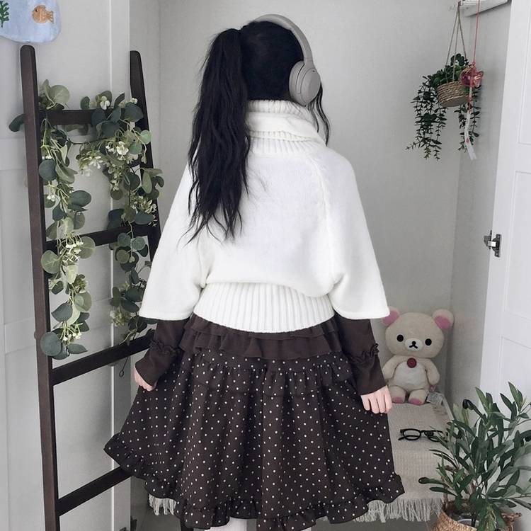 윈터 달빛천사 꽈배기 빈티지 대장 모리걸 판초 터틀넥 케이프 망토 니트 목도리 아이보리