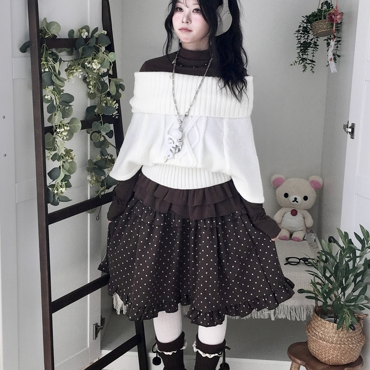 윈터 달빛천사 꽈배기 빈티지 대장 모리걸 판초 터틀넥 케이프 망토 니트 목도리 아이보리