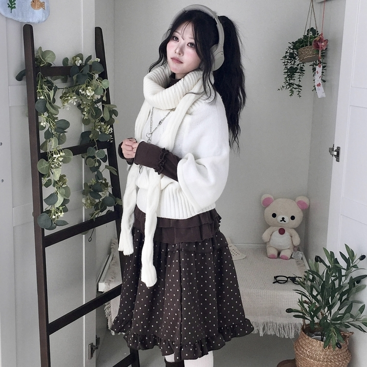 윈터 달빛천사 꽈배기 빈티지 대장 모리걸 판초 터틀넥 케이프 망토 니트 목도리 아이보리