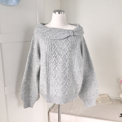 울6 러블리 리본 꽈배기 빈티지 레이어드 오프숄더 오버핏 니트