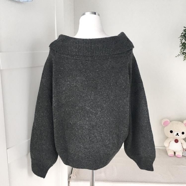 울6 러블리 리본 꽈배기 빈티지 레이어드 오프숄더 오버핏 니트