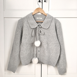 아이시 리본폼폼 솜뭉 긴팔 카라 니트 가디건