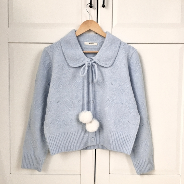 아이시 리본폼폼 솜뭉 긴팔 카라 니트 가디건