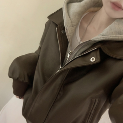 レイヤードフードレザーフードジャンパー CHESTNUT BROWN