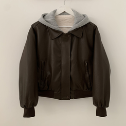 レイヤードフードレザーフードジャンパー