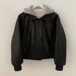 レイヤードフードレザーフードジャンパー