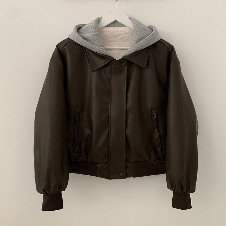 レイヤードフードレザーフードジャンパー