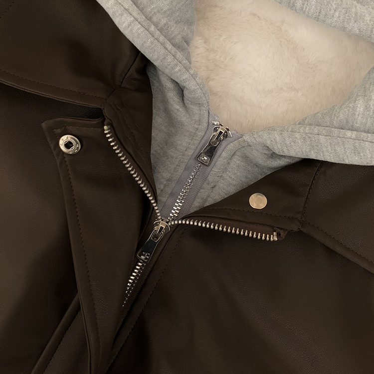 レイヤードフードレザーフードジャンパー