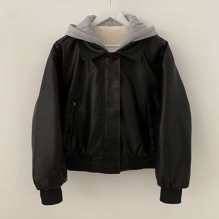 レイヤードフードレザーフードジャンパー