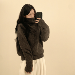 タートルネックハンドウォーマーニット CHESTNUT BROWN