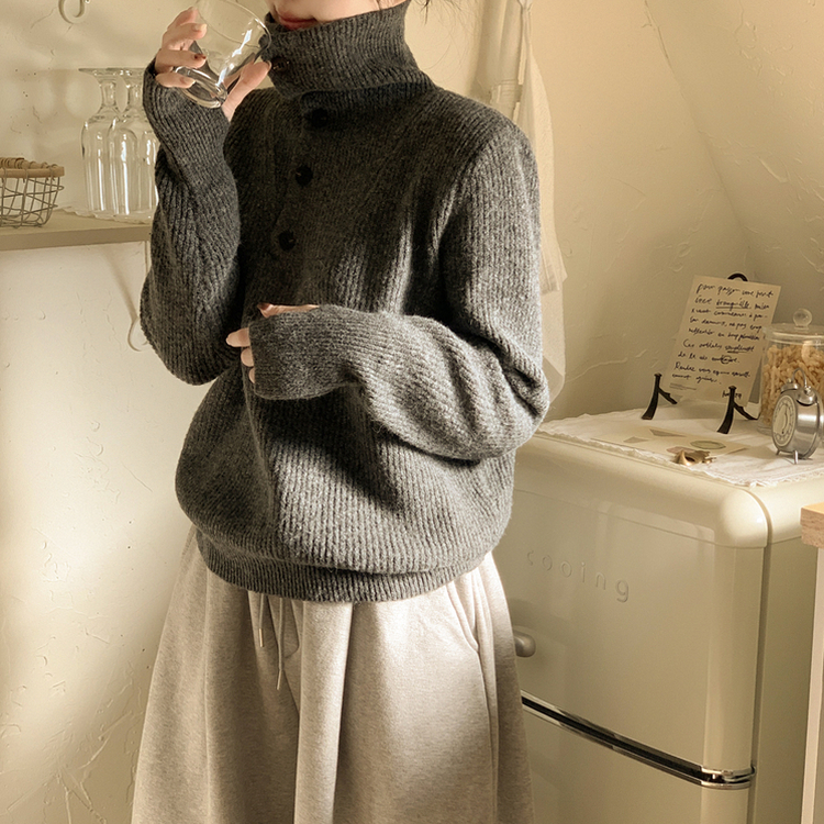 タートルネックハンドウォーマーニット GREY