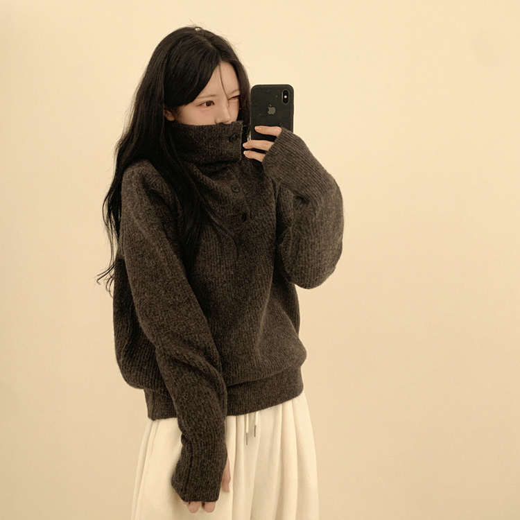 タートルネックハンドウォーマーニット CHESTNUT BROWN