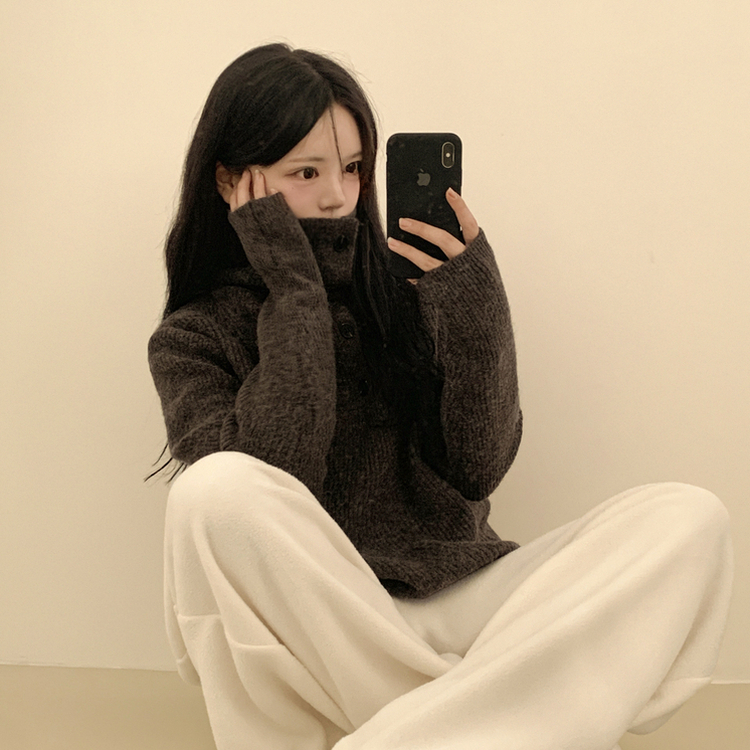 タートルネックハンドウォーマーニット CHESTNUT BROWN