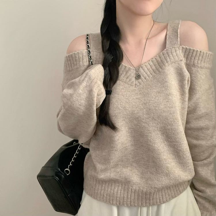 Vネックワンオフニット(5color) BEIGE