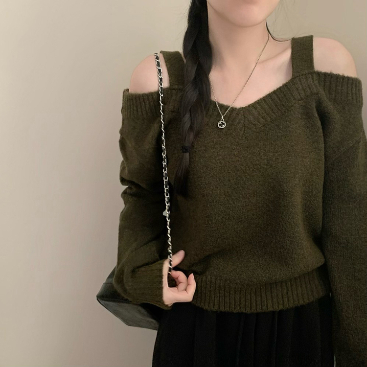 Vネックワンオフニット(5color) KHAKI