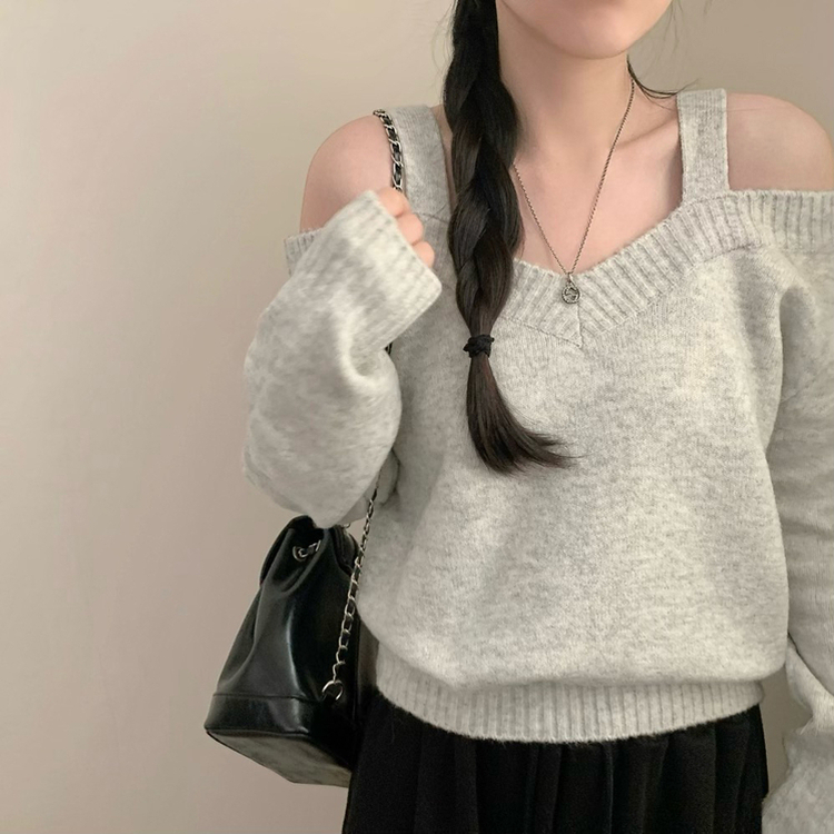 Vネックワンオフニット(5color) GREY