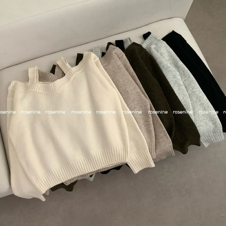 Vネックワンオフニット(5color)