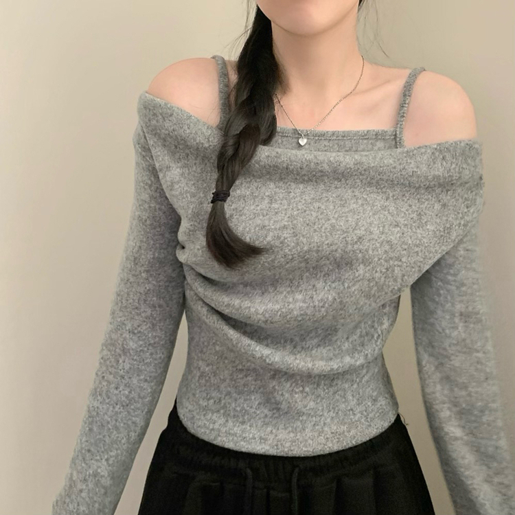 ドレープオフショルダー長袖Tシャツ(5color) GREY