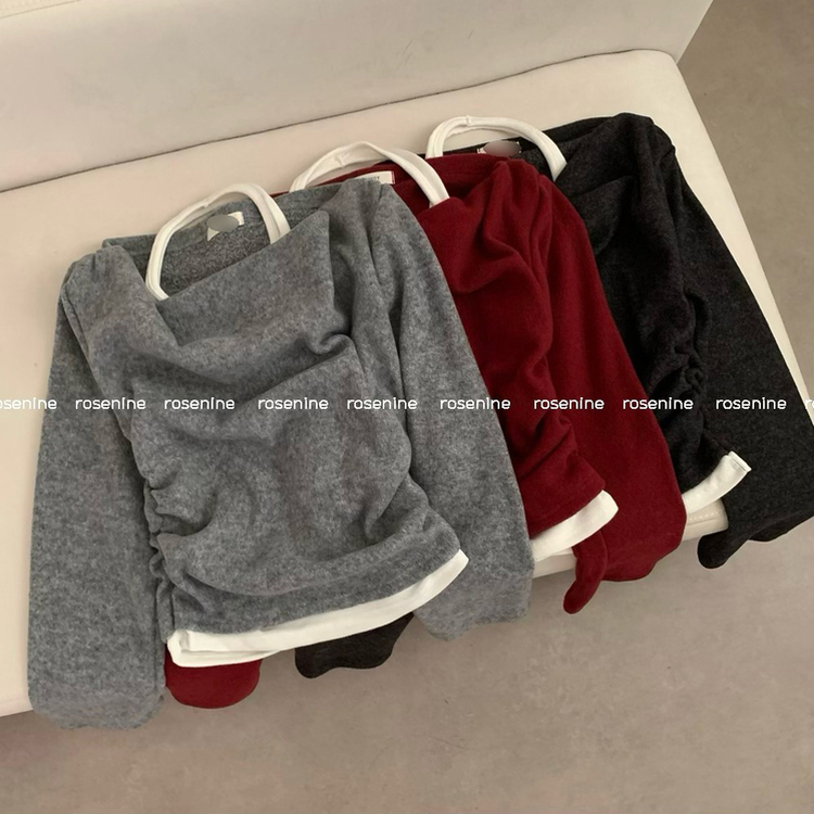 レイヤードワンオフドレープ長袖Tシャツ