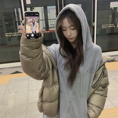 刺繍ストリングフードジップアップ GREY