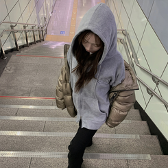 刺繍ストリングフードジップアップ GREY