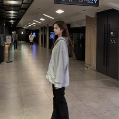 刺繍ストリングフードジップアップ GREY