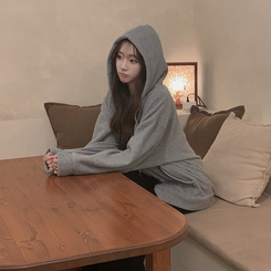 刺繍ストリングフードジップアップ GREY