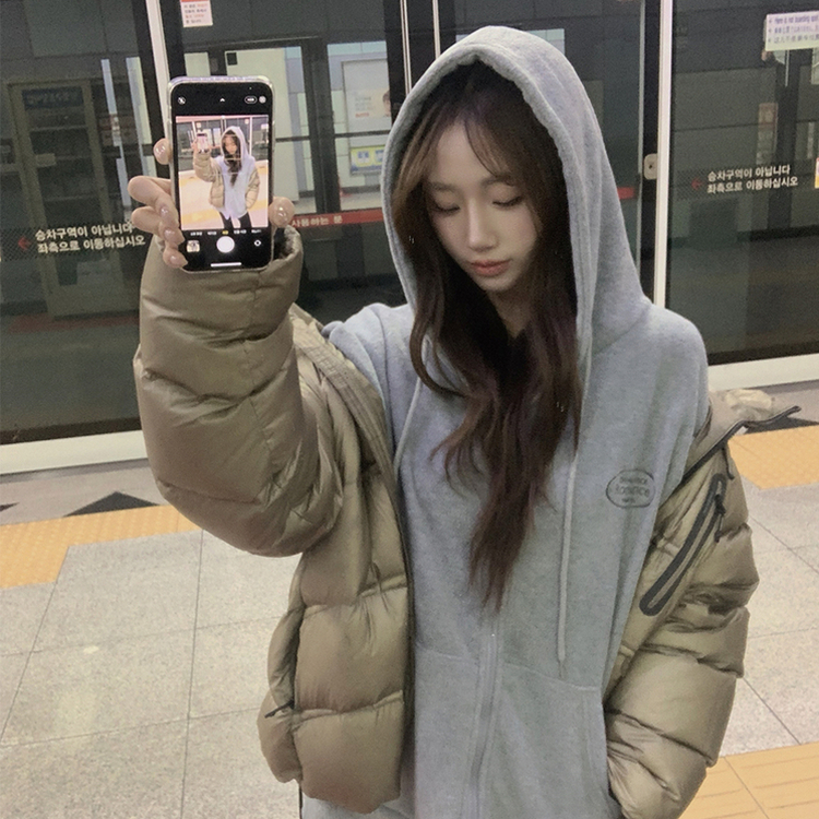 刺繍ストリングフードジップアップ GREY